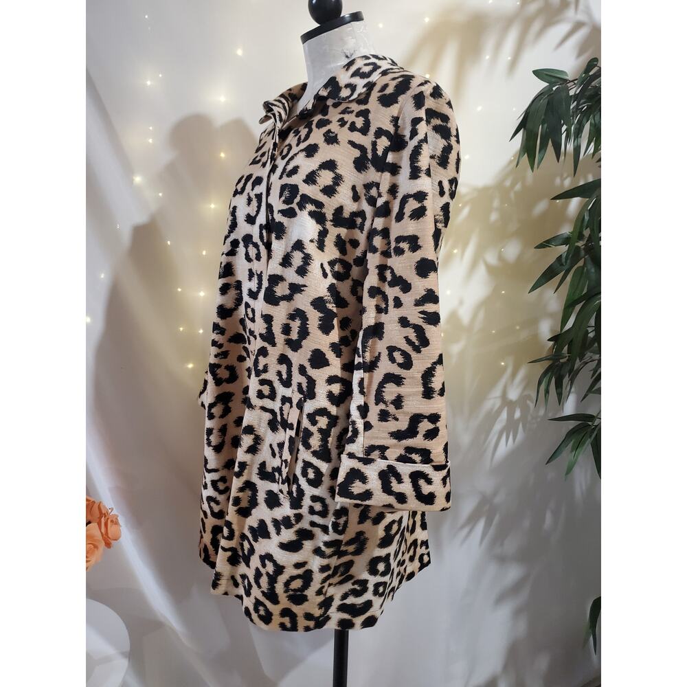 Chicos Womens Animal Print Linen Blend Jacket Size 2 L 12/14 Overcoat Leopard - Picture 3 of 13